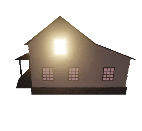 A gif of a large 3-d modelled pink house spinning slowly.